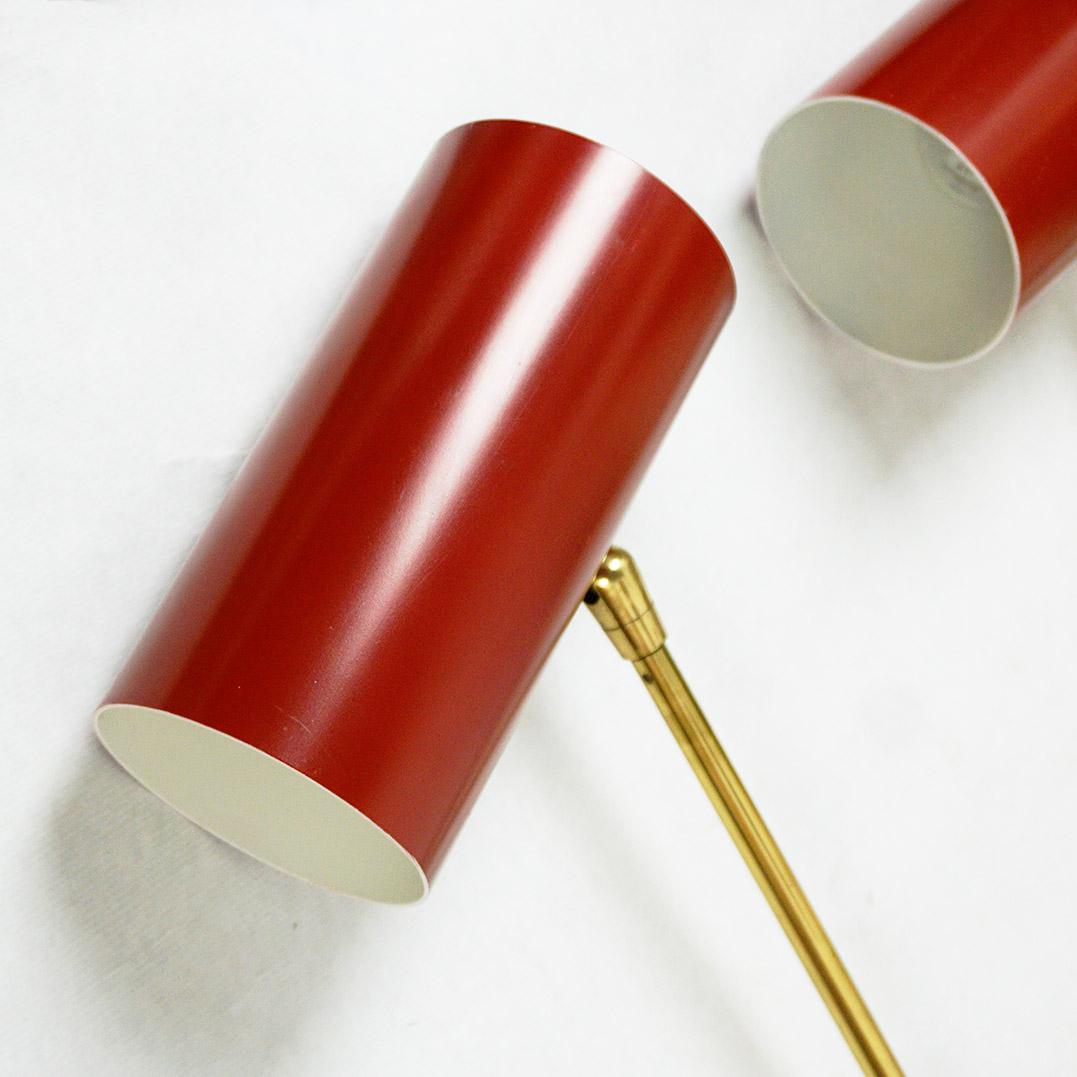Red Austrian Midcentury Brass Zylinder Sconces by J. T. Kalmar For Sale 9