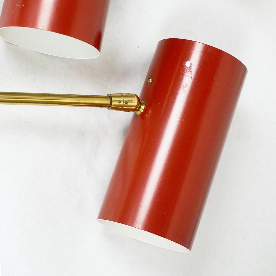 Red Austrian Midcentury Brass Zylinder Sconces by J. T. Kalmar In Good Condition For Sale In Vienna, AT