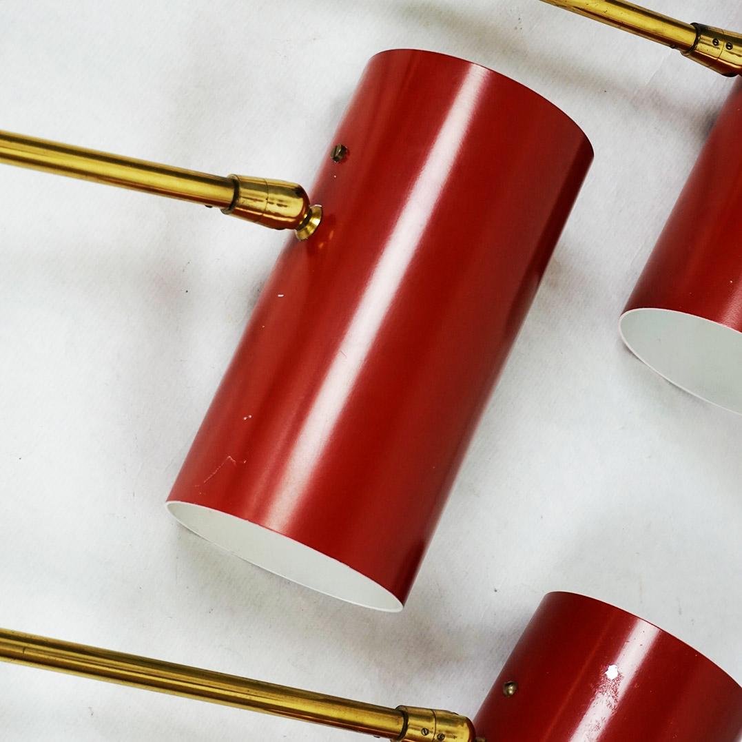 Mid-20th Century Red Austrian Midcentury Brass Zylinder Sconces by J. T. Kalmar For Sale