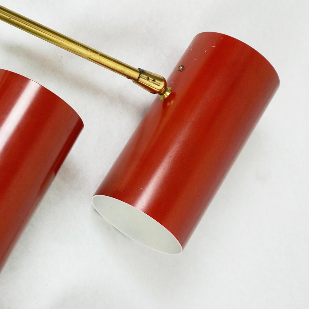 Metal Red Austrian Midcentury Brass Zylinder Sconces by J. T. Kalmar For Sale