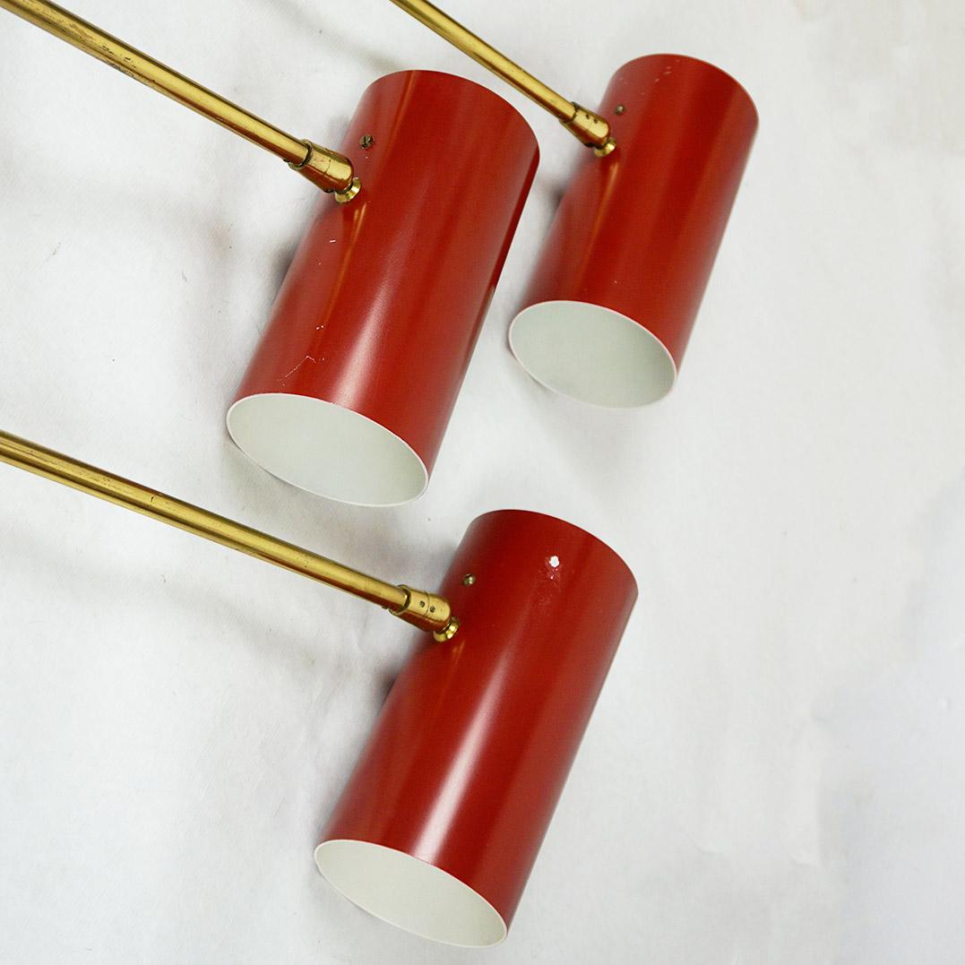 Red Austrian Midcentury Brass Zylinder Sconces by J. T. Kalmar For Sale 1
