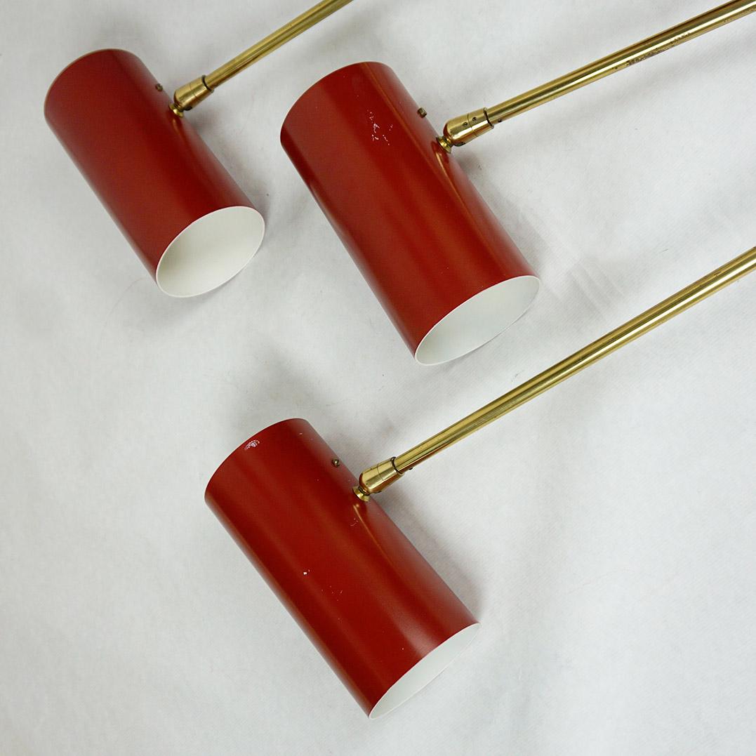 Red Austrian Midcentury Brass Zylinder Sconces by J. T. Kalmar For Sale 2