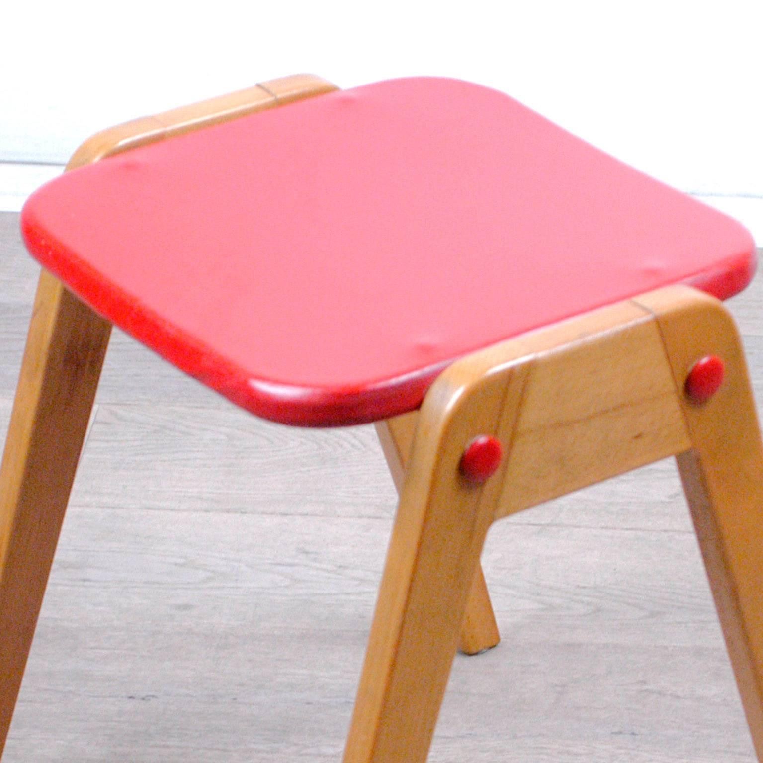 Red Austrian Midcentury SW2 Connexi Stool Designed by Roland Rainer In Good Condition In Vienna, AT