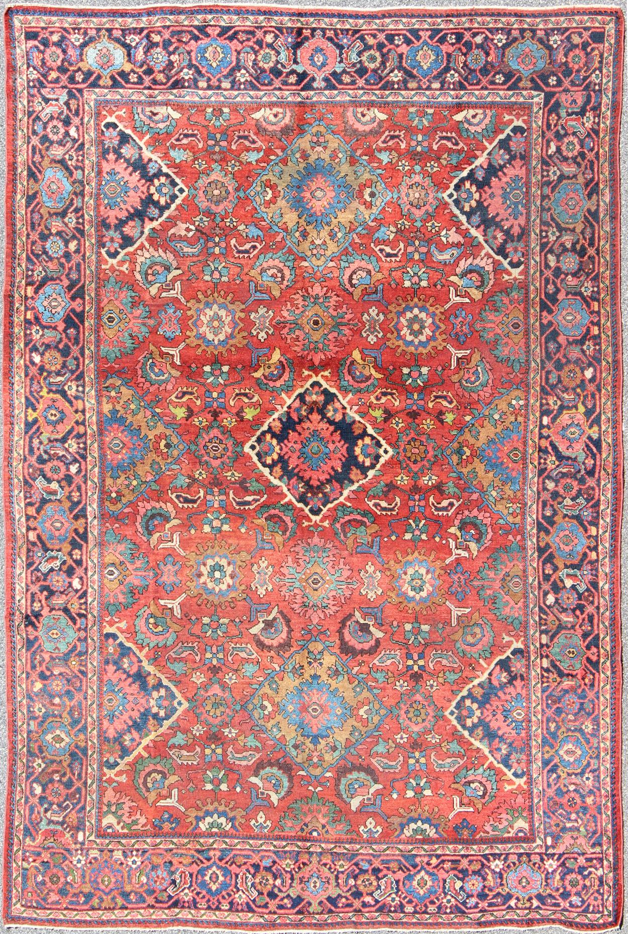 Antique Sultanabad Rug with All Over Diamond Medallions & Floral Motifs For Sale 2