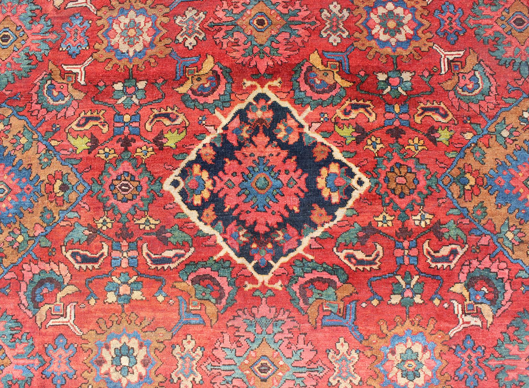 Wool Antique Sultanabad Rug with All Over Diamond Medallions & Floral Motifs For Sale