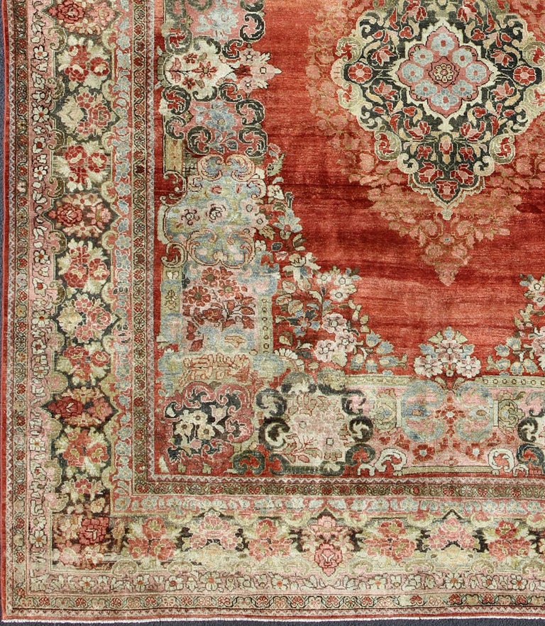 Red Background Persian Antique Mahal Rug with Beautiful Floral Design ...