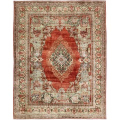 Red Background Persian Vintage Mahal Rug with Beautiful Floral Design
