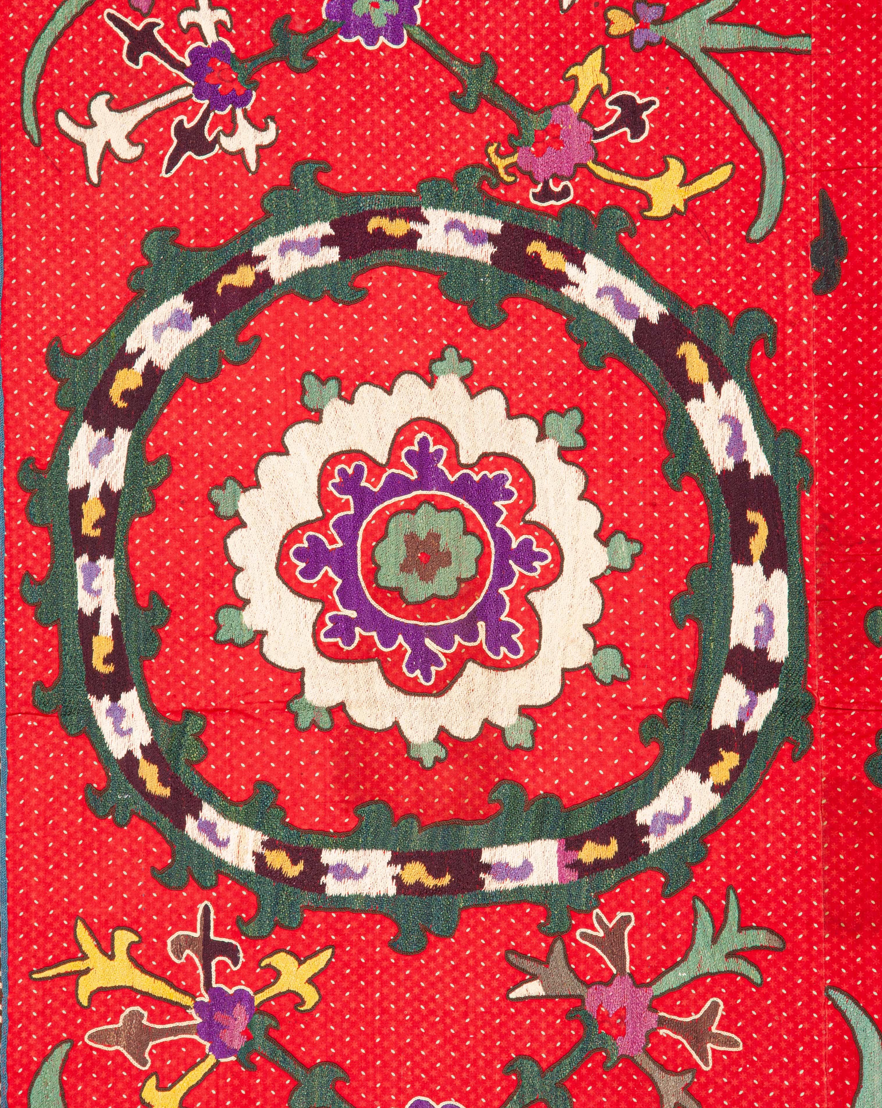 Embroidered Red Background Suzani from Uzbekistan, Late 19th-Early 20th Century