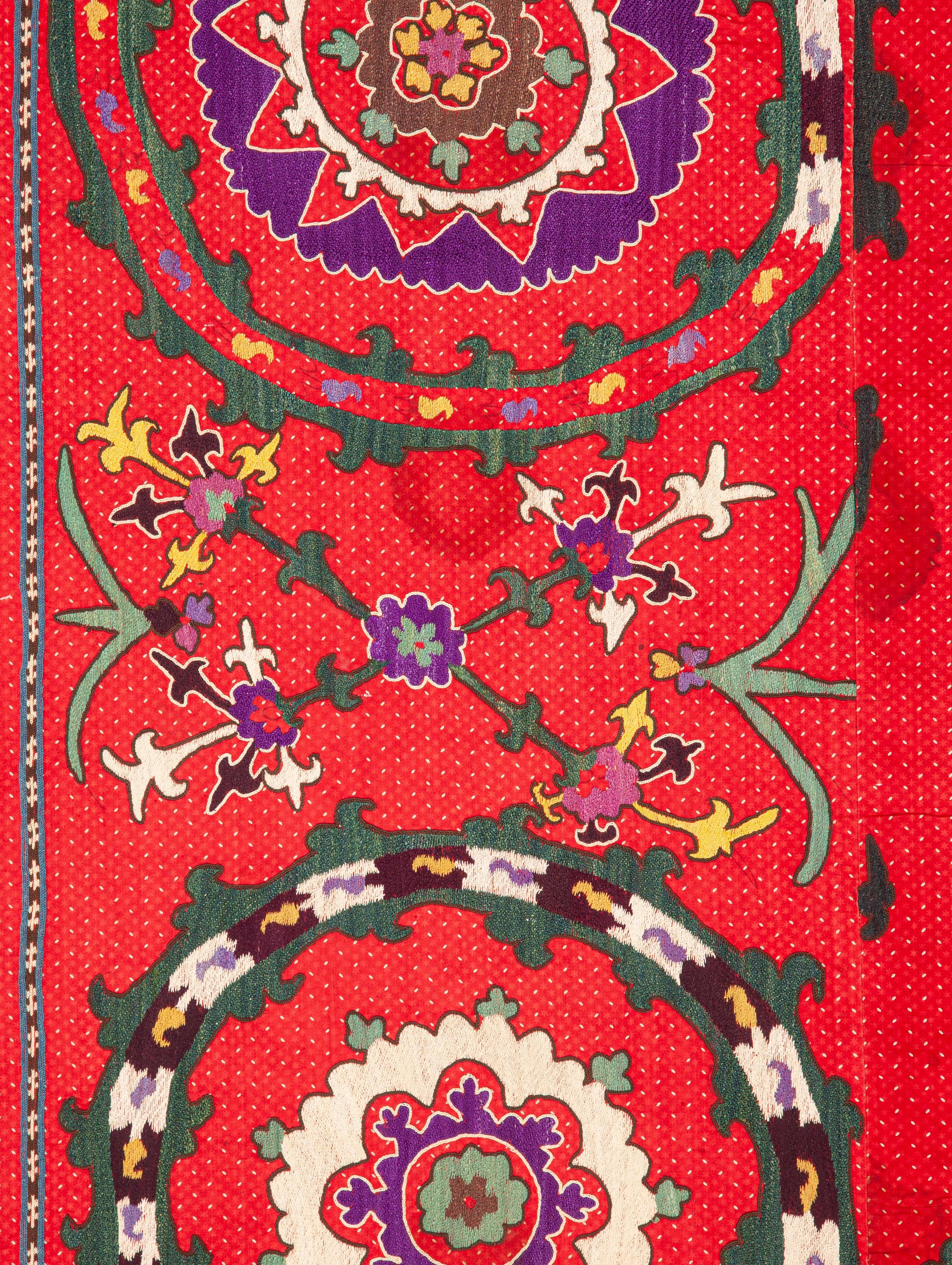 19th Century Red Background Suzani from Uzbekistan, Late 19th-Early 20th Century