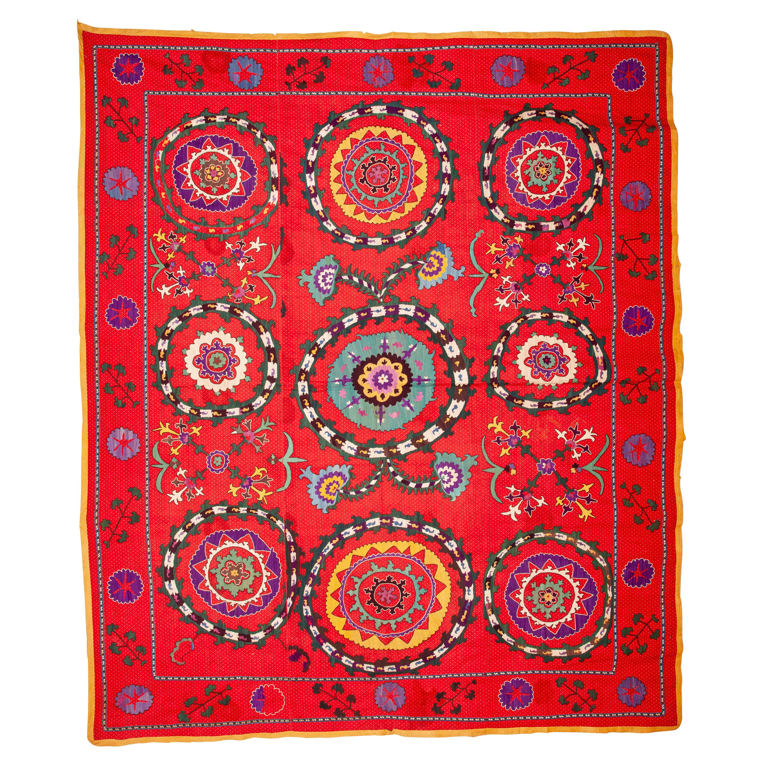 Red Background Suzani from Uzbekistan, Late 19th-Early 20th Century