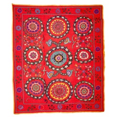 Antique Red Background Suzani from Uzbekistan, Late 19th-Early 20th Century