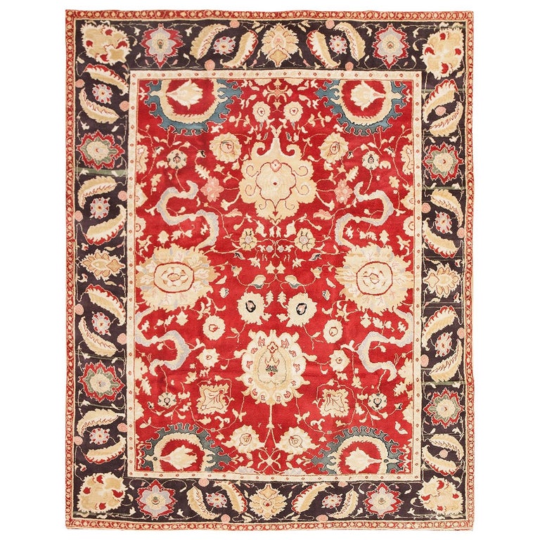 India Rug Red Red Background Vintage Indian Agra Rug. Size: 7 ft 9 in x 10 ft For ...