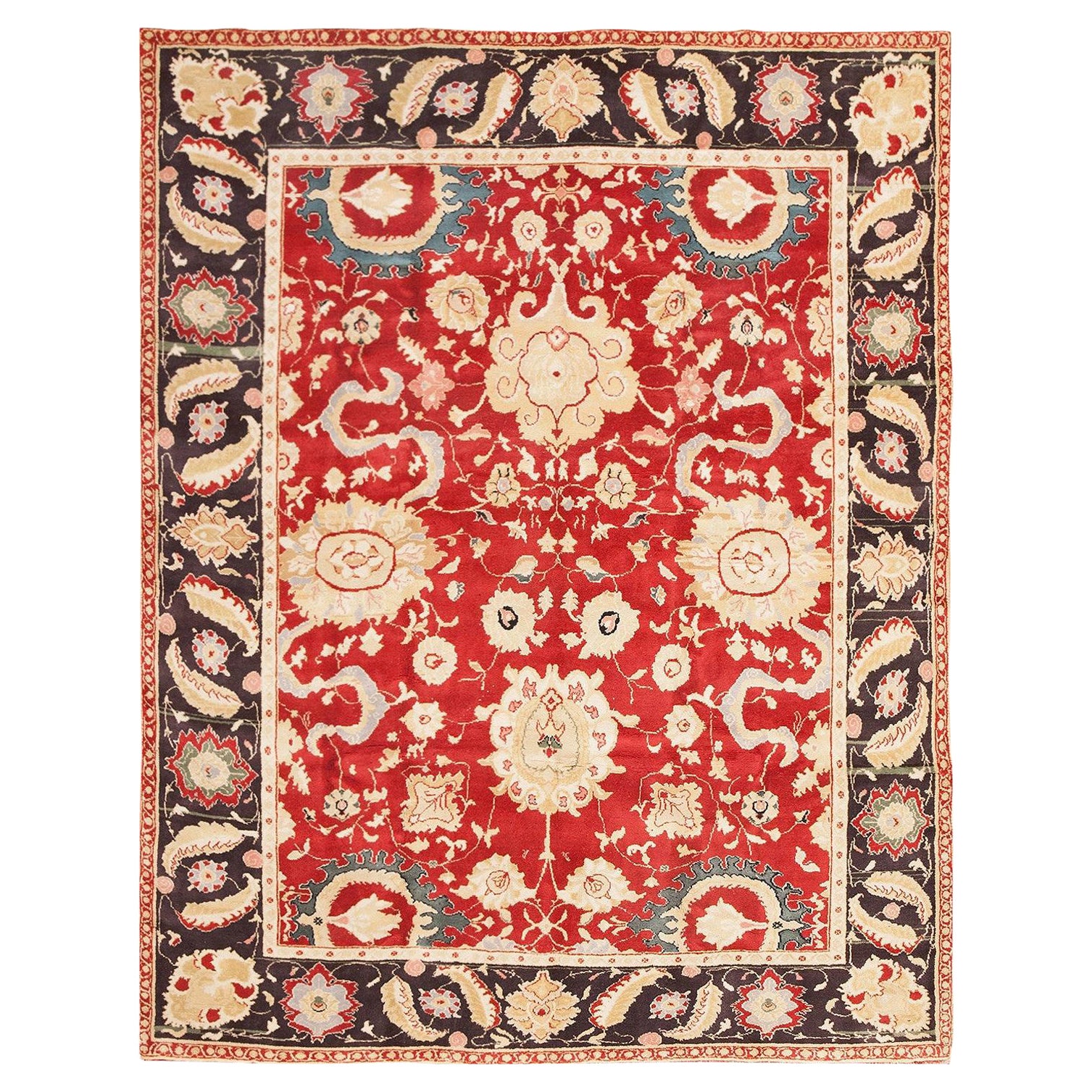 Tappeto Agra indiano vintage con sfondo rosso. Dimensioni: 7 ft 9 in x 10 ft