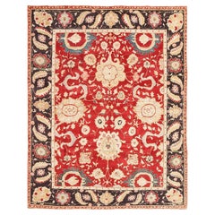 Tappeto Agra indiano vintage con sfondo rosso. Dimensioni: 7 ft 9 in x 10 ft