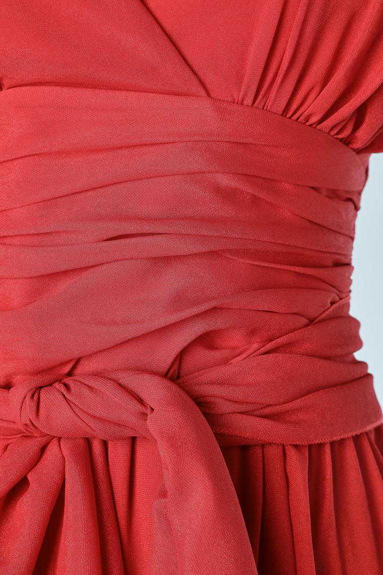 Rosso Abito da sera rosso senza schienale con drappeggio in vita Lancetti in vendita