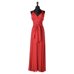 Robe du soir rouge dos nu avec taille drapée Lancetti