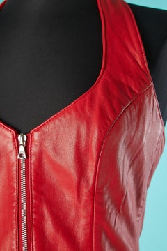 Red backless leather dress Michael Hoban for North Beach Leather
