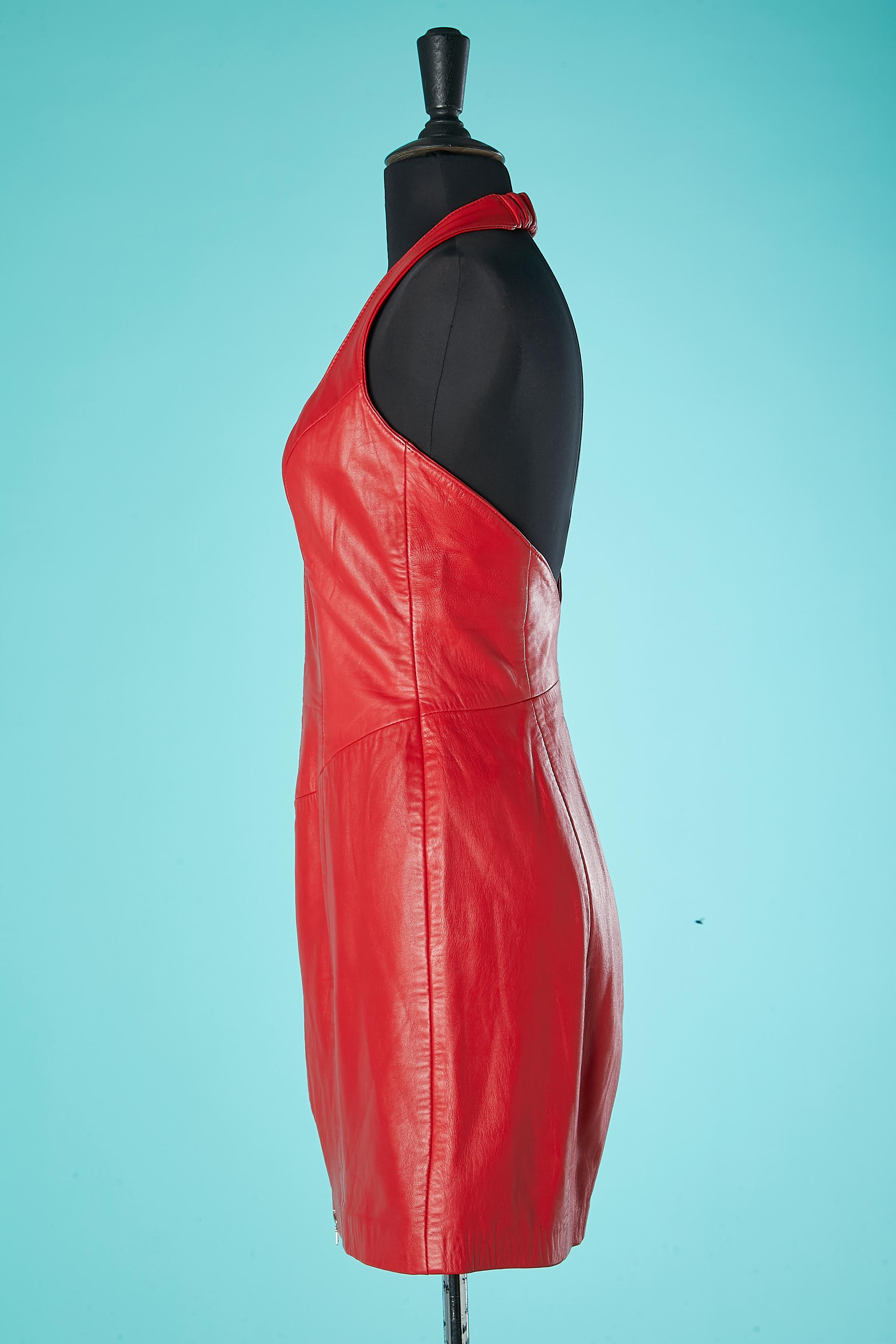 Women's Red backless leather dress Michael Hoban for North Beach Leather  For Sale