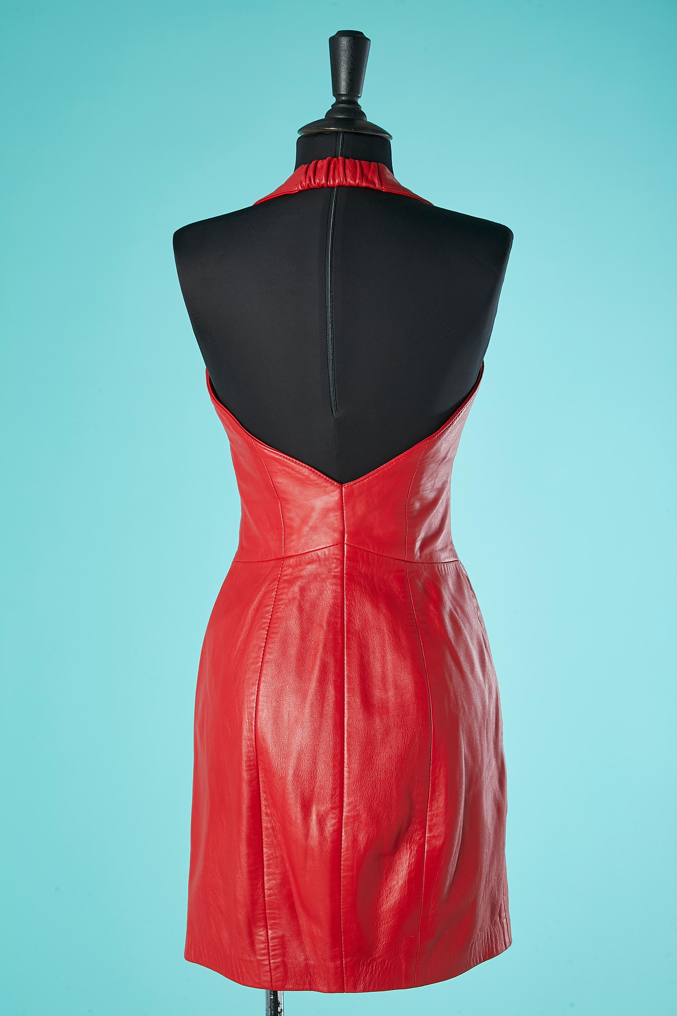 Red backless leather dress Michael Hoban for North Beach Leather  For Sale 1