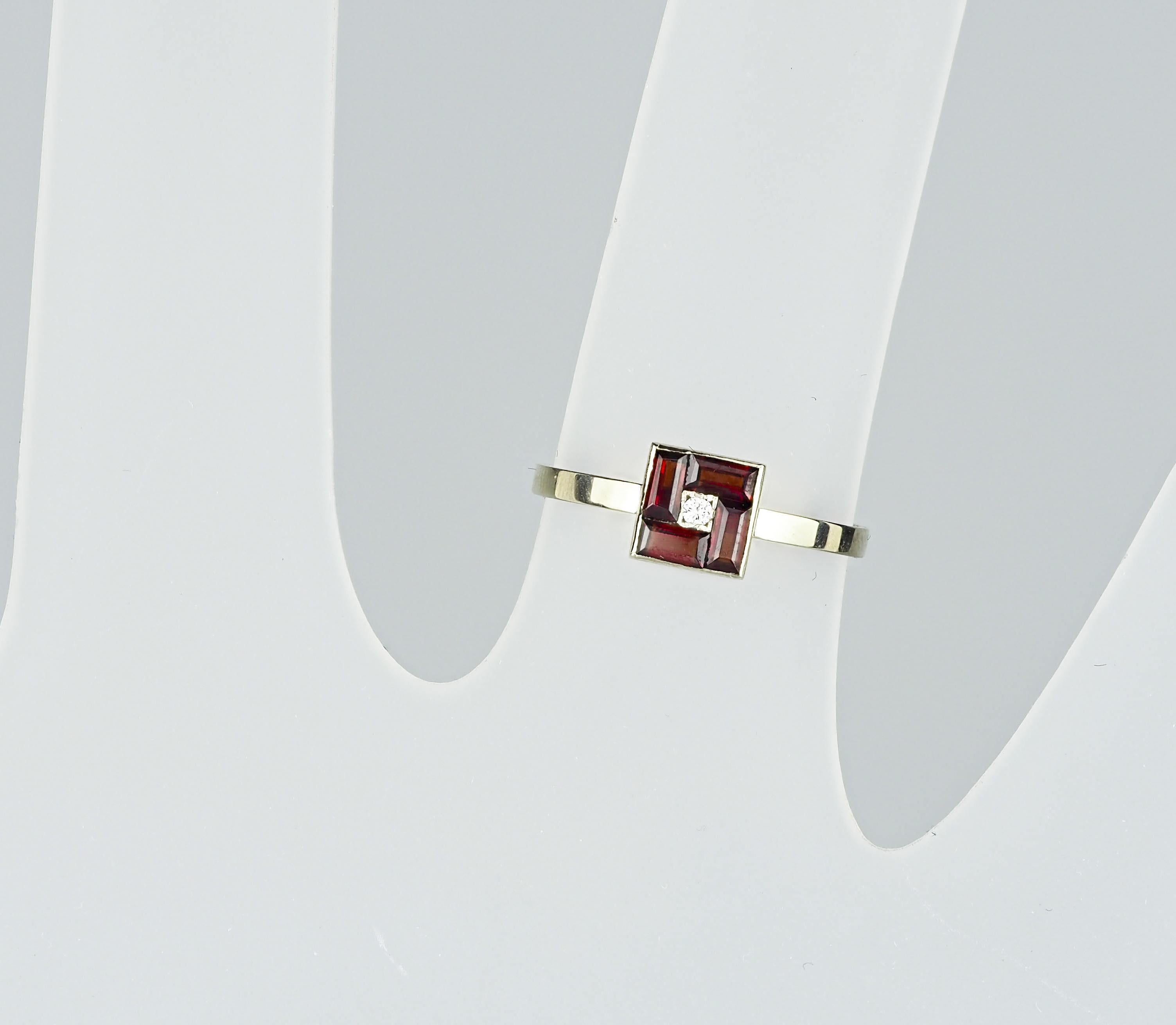 For Sale:  Red baguette 14k gold ring 6