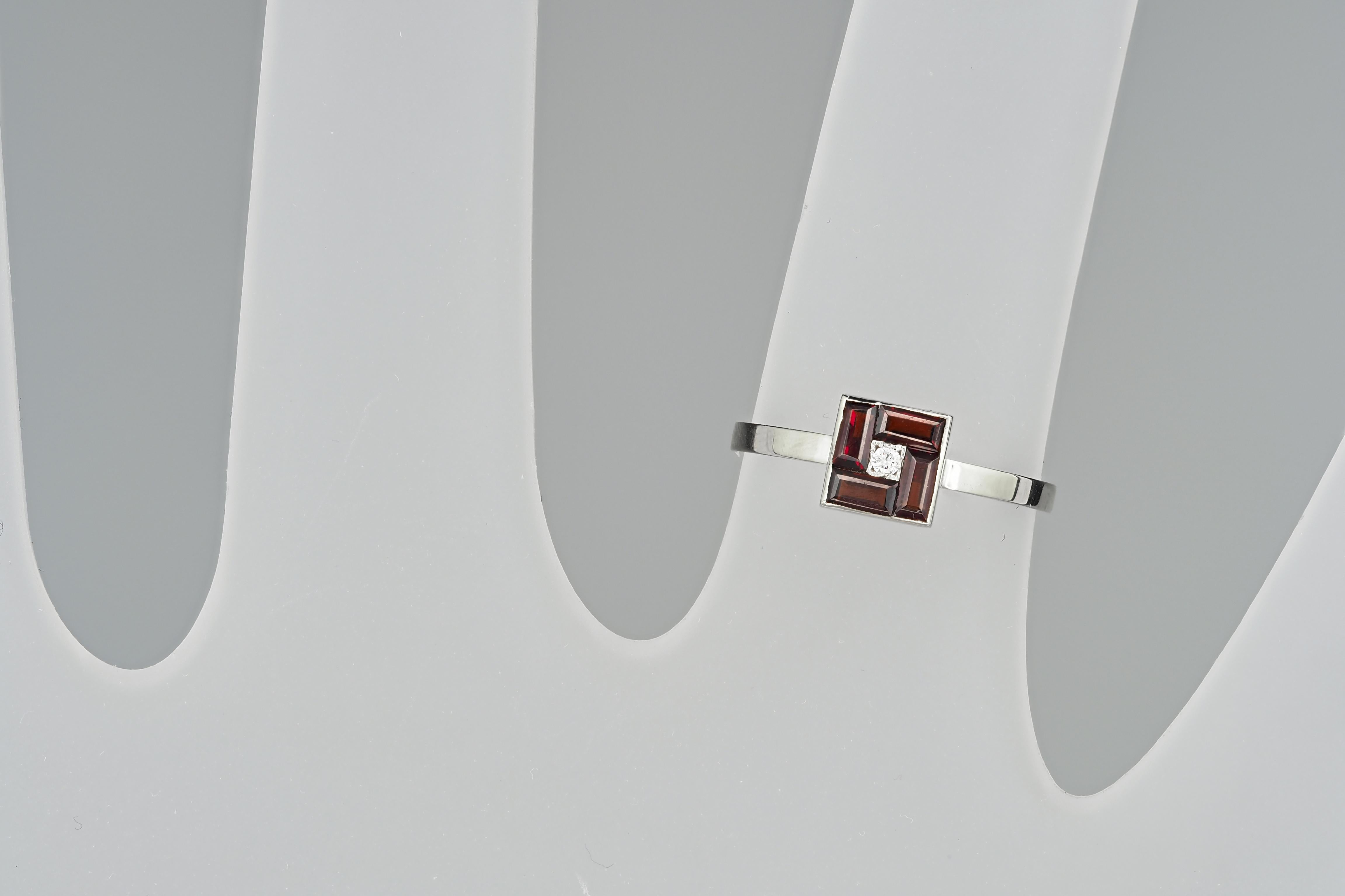 For Sale:  Red baguette 14k gold ring 7