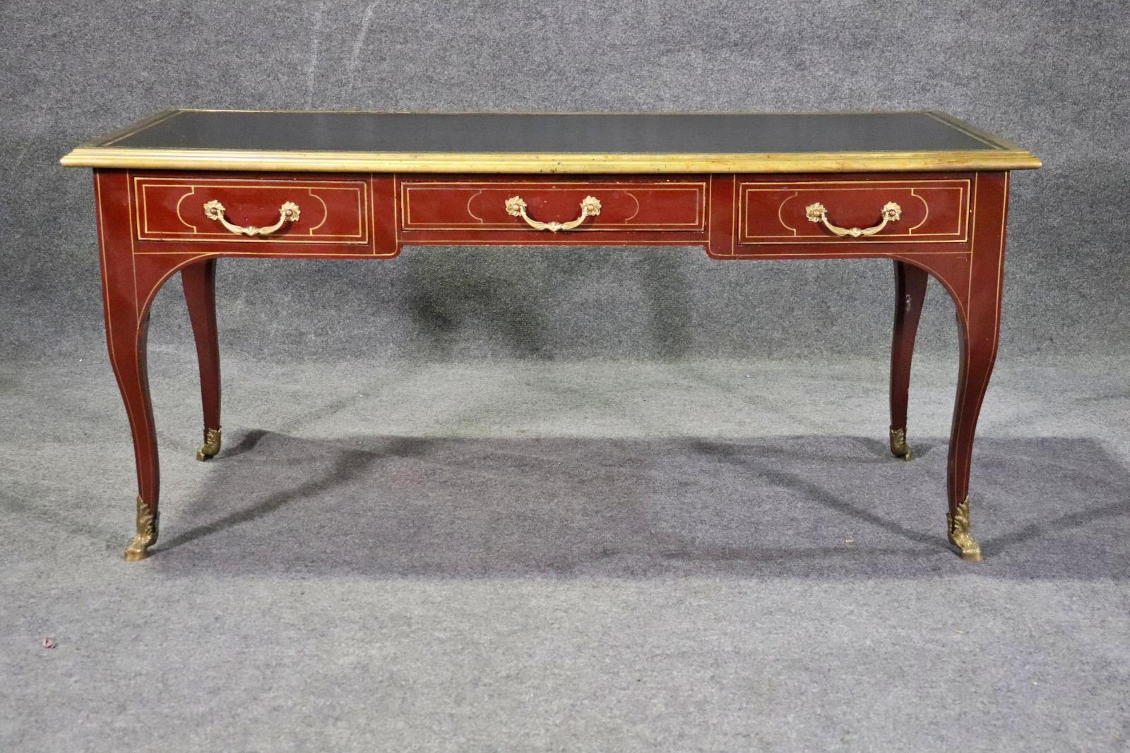 Louis XV Red Baker Collector's Edition Leather Top Bronze Mounted Bureau Plat Desk