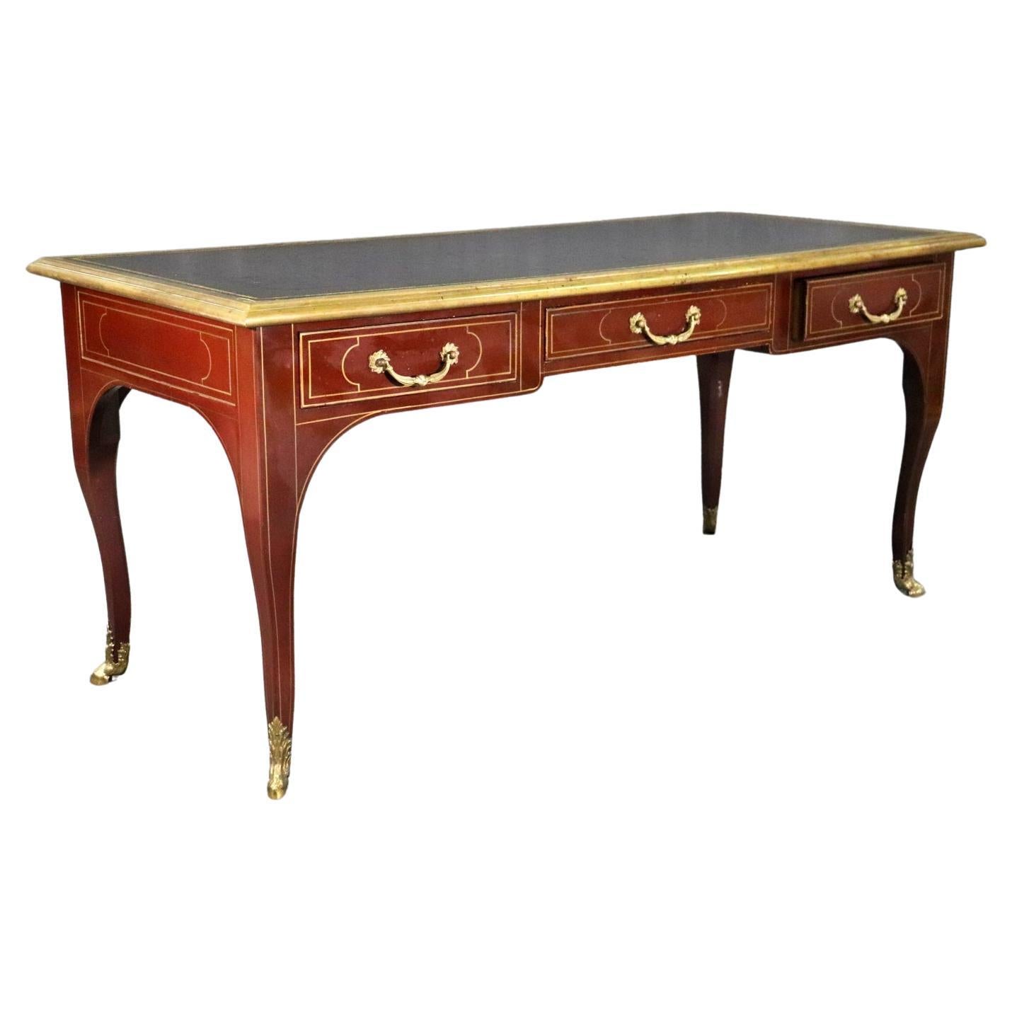Red Baker Collector's Edition Leather Top Bronze Mounted Bureau Plat Desk