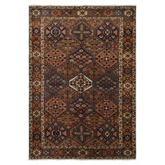Red Bakhtiar Wool Hand Knotted Rug 4 ft x 7 ft, Tribal Lattice Heirloom