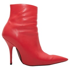 Red Balenciaga Pointed-Toe Leather Knife Ankle Boots Size 39