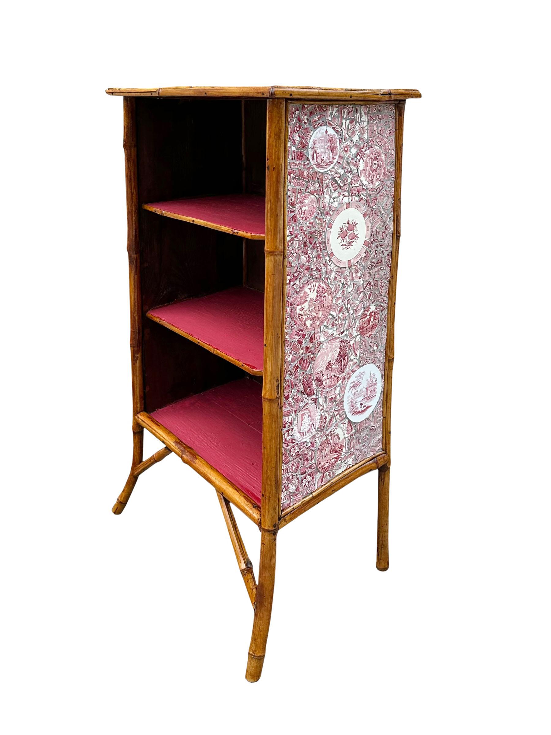 Porcelain Red Bamboo Cabinet With Mosaic  For Sale