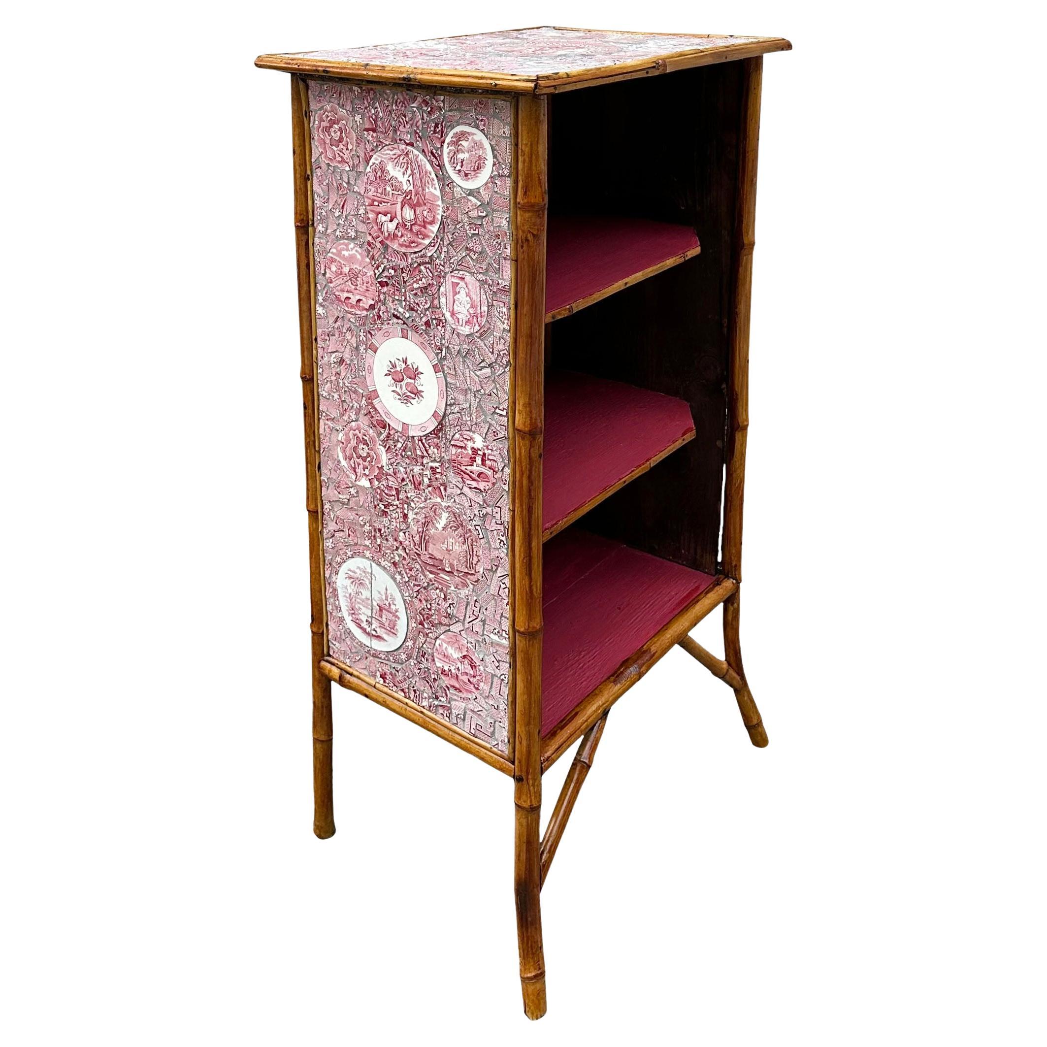 Red Bamboo Cabinet With Mosaic  For Sale