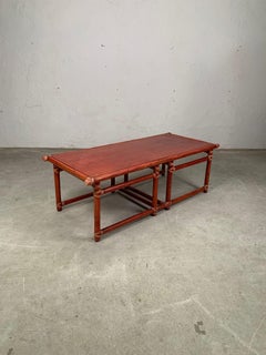 Red bamboo coffee table by Lyda Levi for McGuire production, 1970s, USA