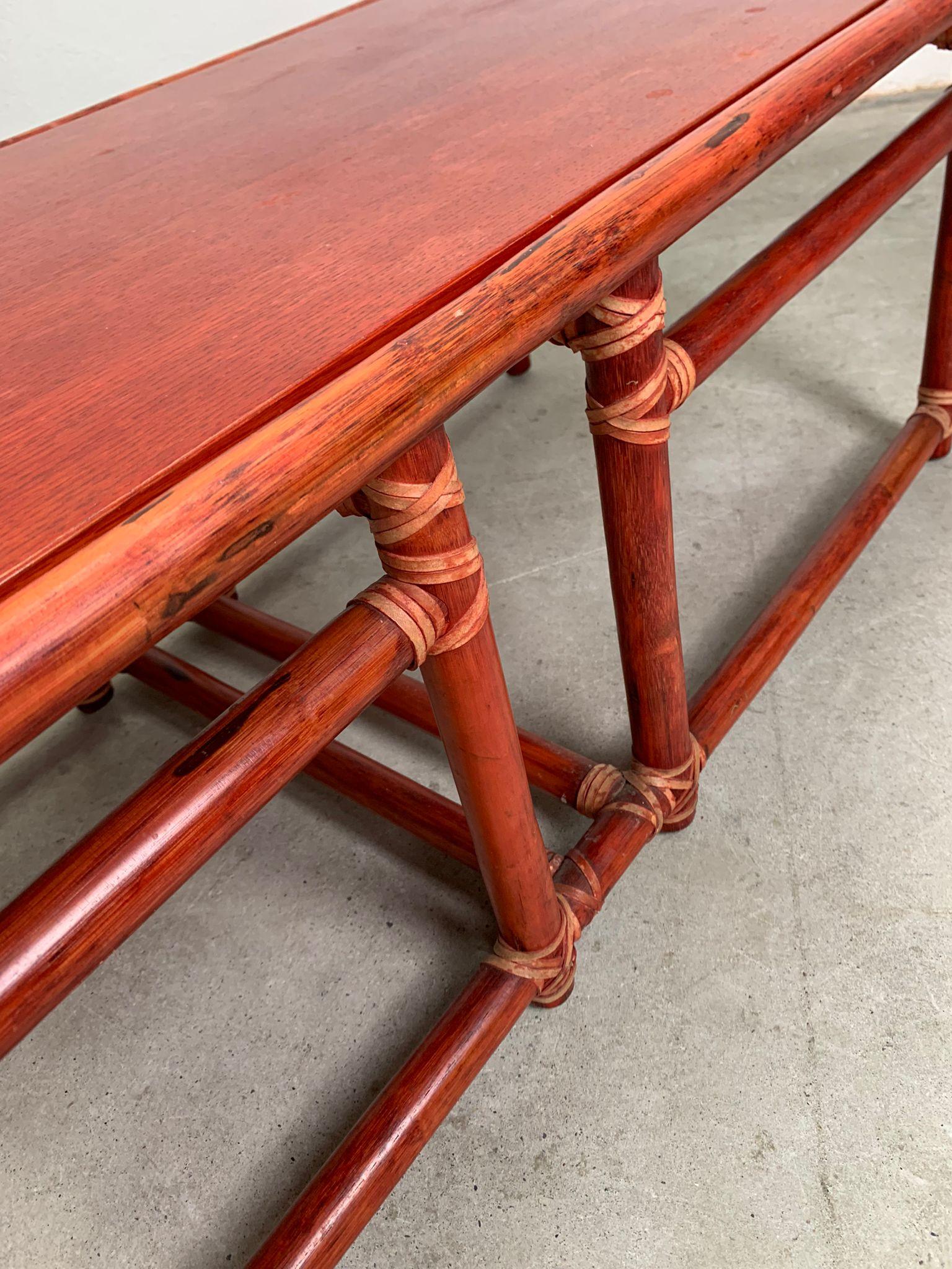 Bambou Red bamboo coffee table by Lyda Levi for McGuire production, 1970s, USA en vente