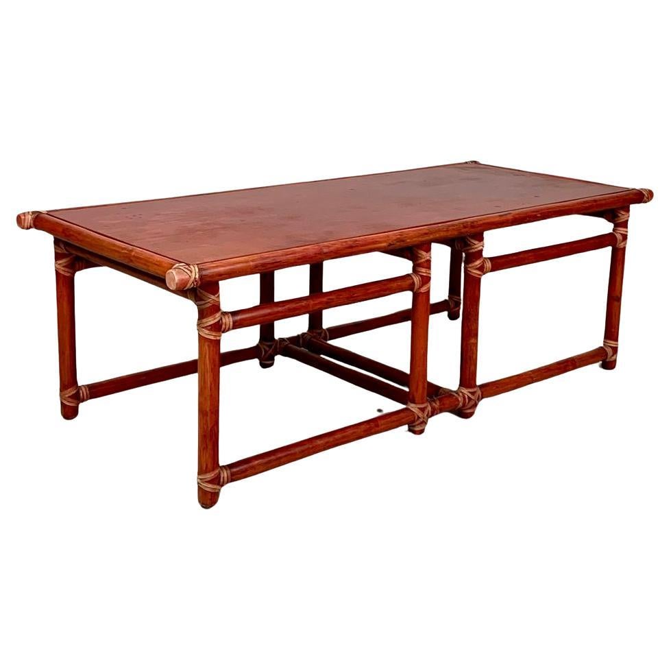 Red bamboo coffee table by Lyda Levi for McGuire production, 1970s, USA