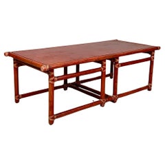 Red bamboo coffee table by Lyda Levi for McGuire production, 1970s, USA