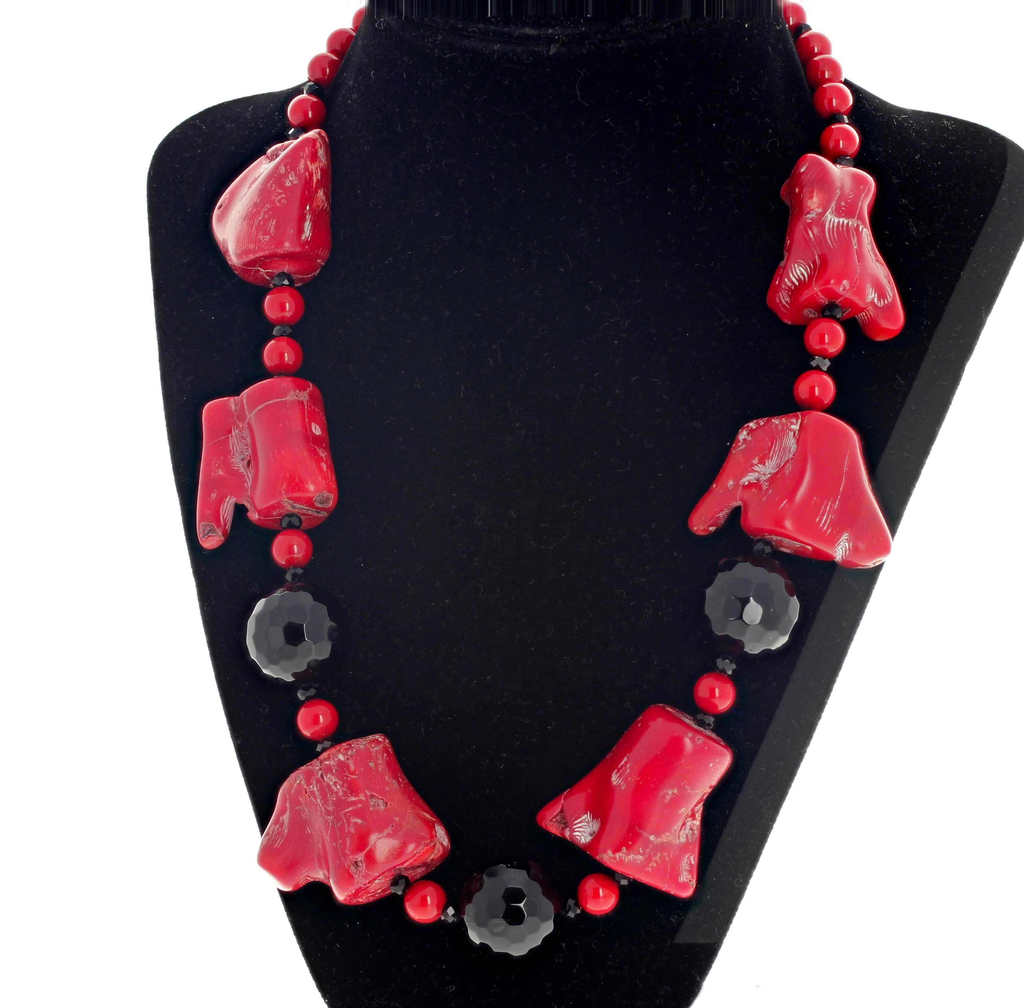 Women's AJD Superbly Chic Large Red Bamboo Coral & Black Onyx Necklace For Sale