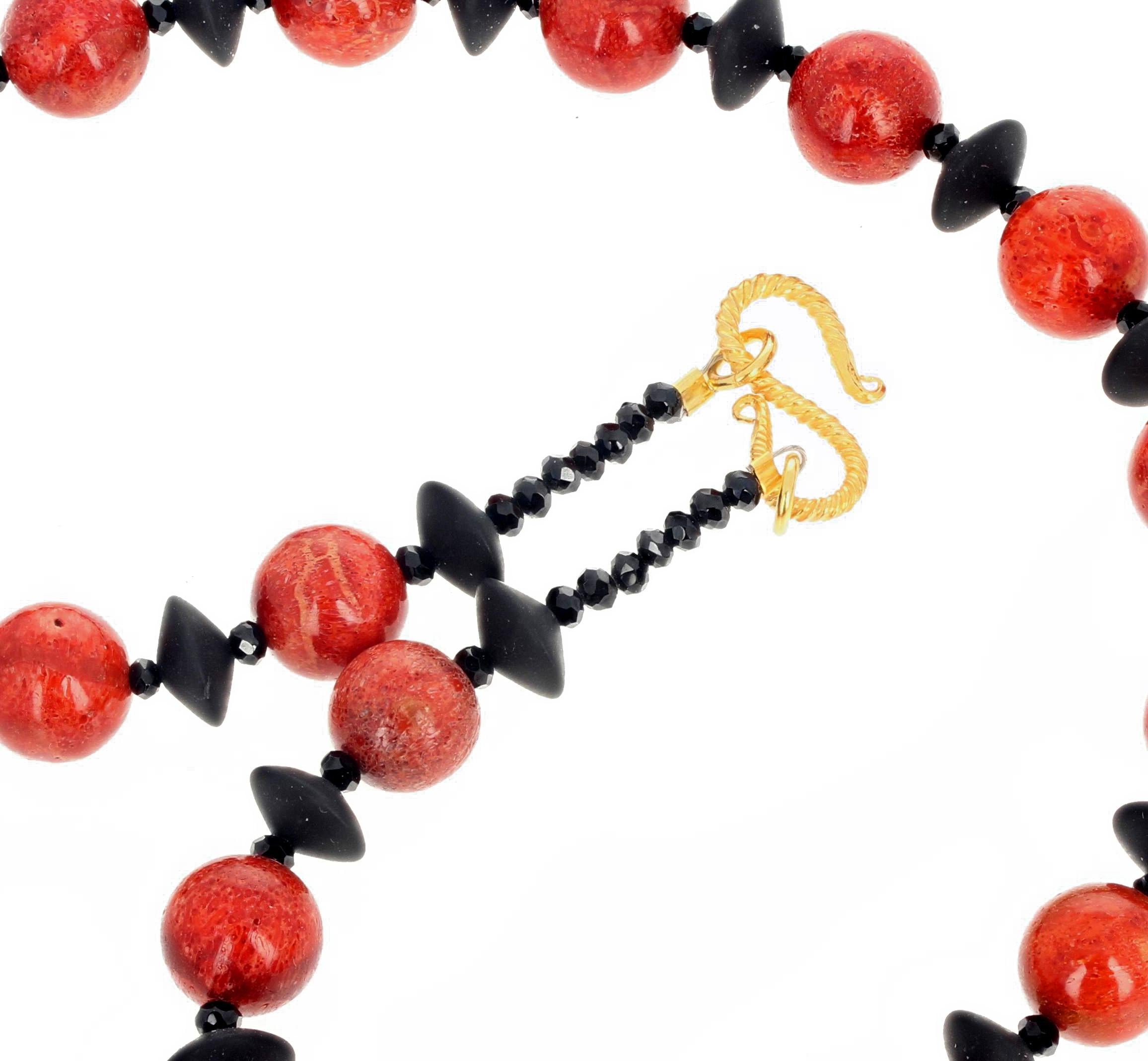 AJD Very Chic Real Red Bamboo Coral & Black Onyx Necklace 1