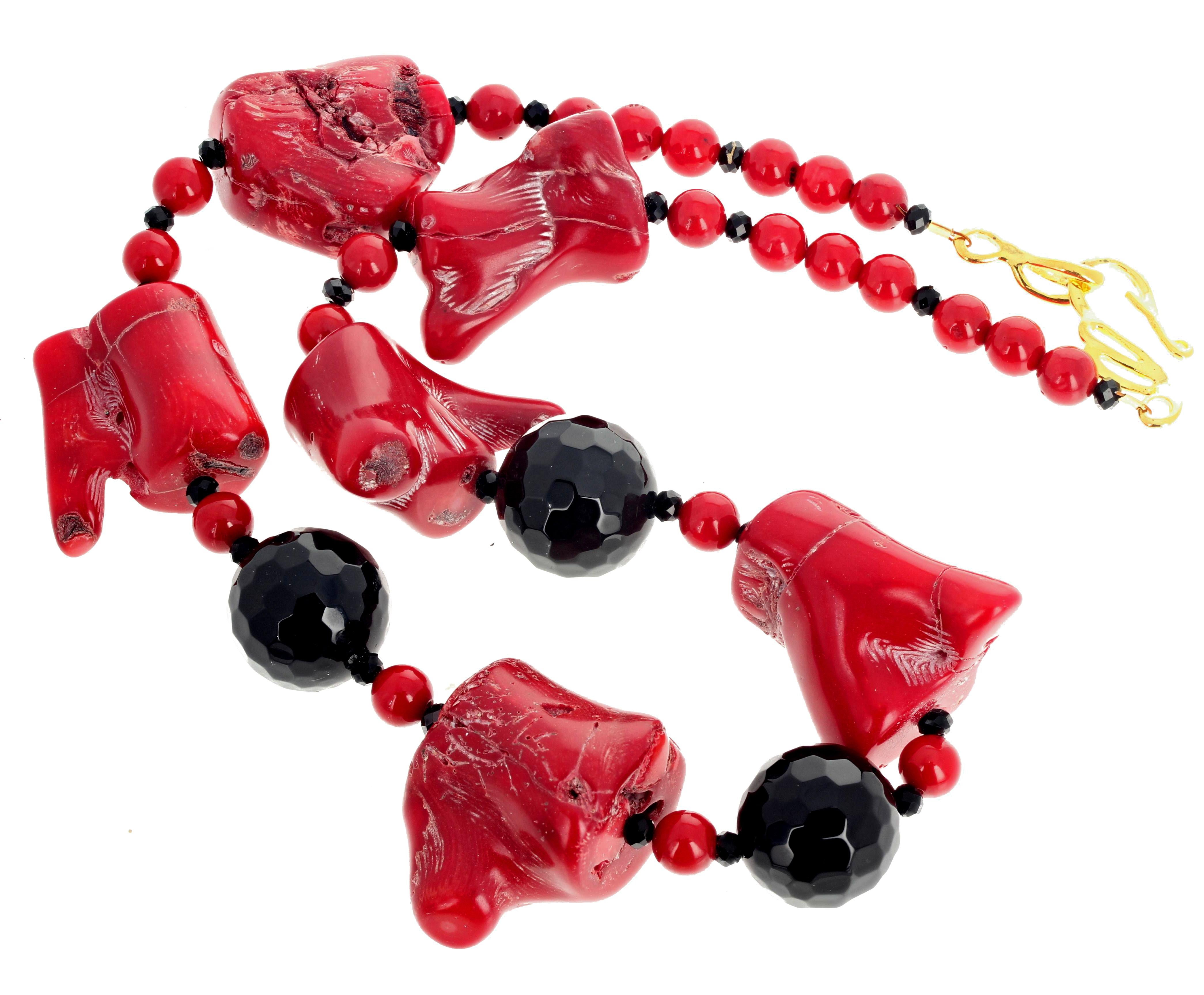 AJD Superbly Chic Large Red Bamboo Coral & Black Onyx Necklace For Sale 2