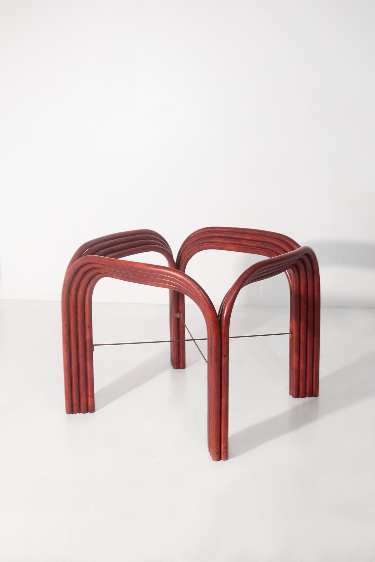 Mid-Century Modern Red bamboo dining table by Vivai Del Sud For Sale