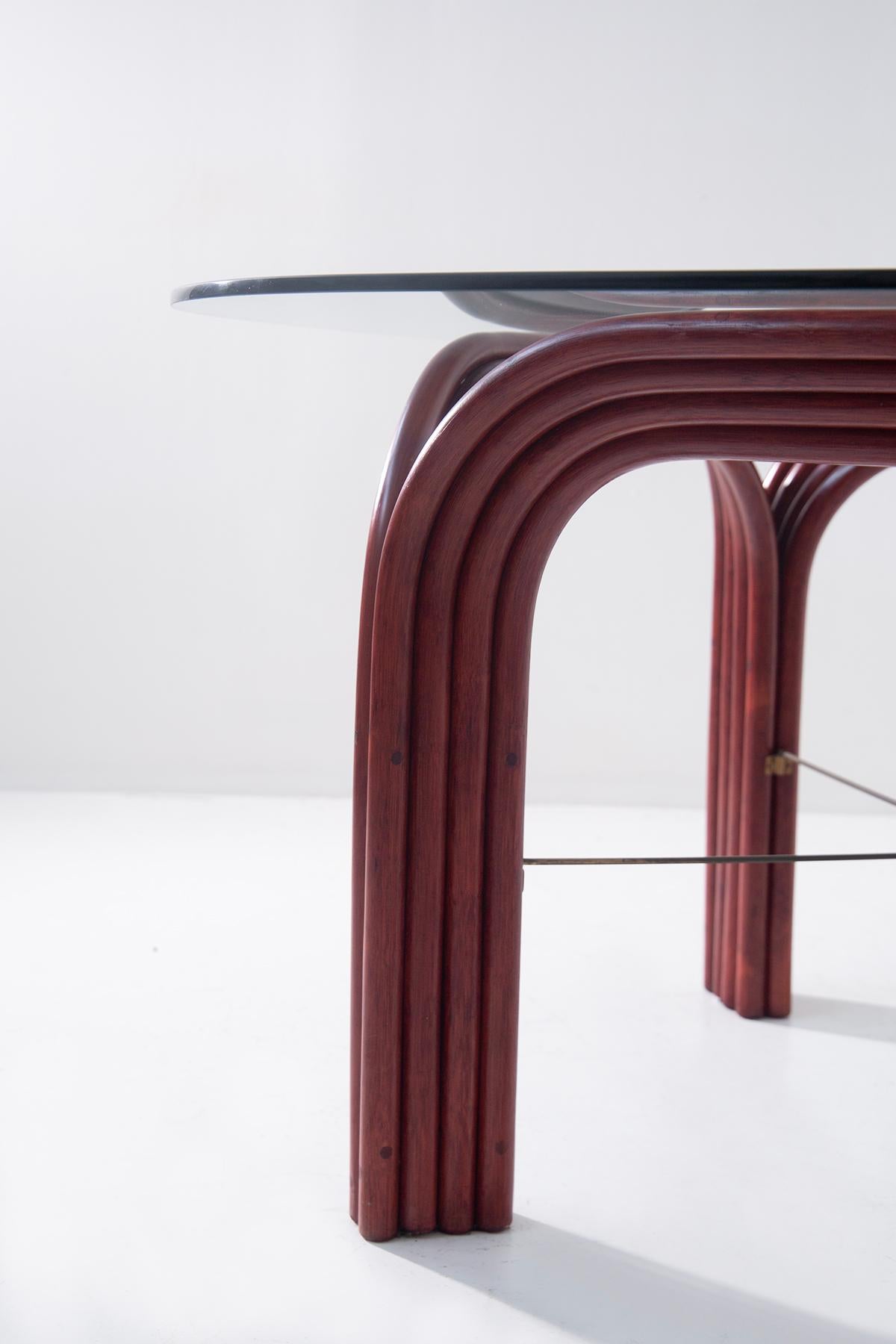 Brass Red bamboo dining table by Vivai Del Sud For Sale