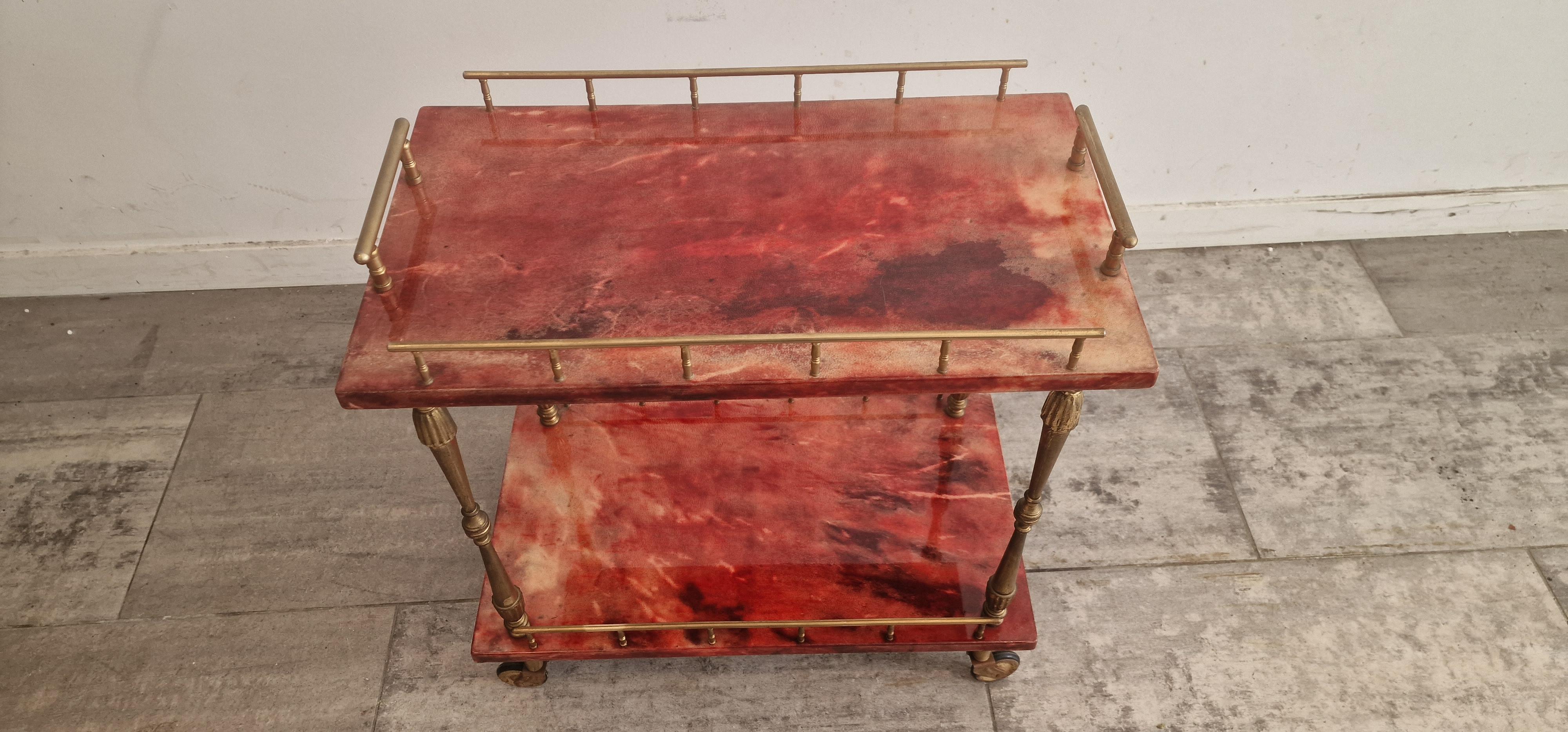 Red Bar Cart from Aldo Tura in Lacquered Goatskin.