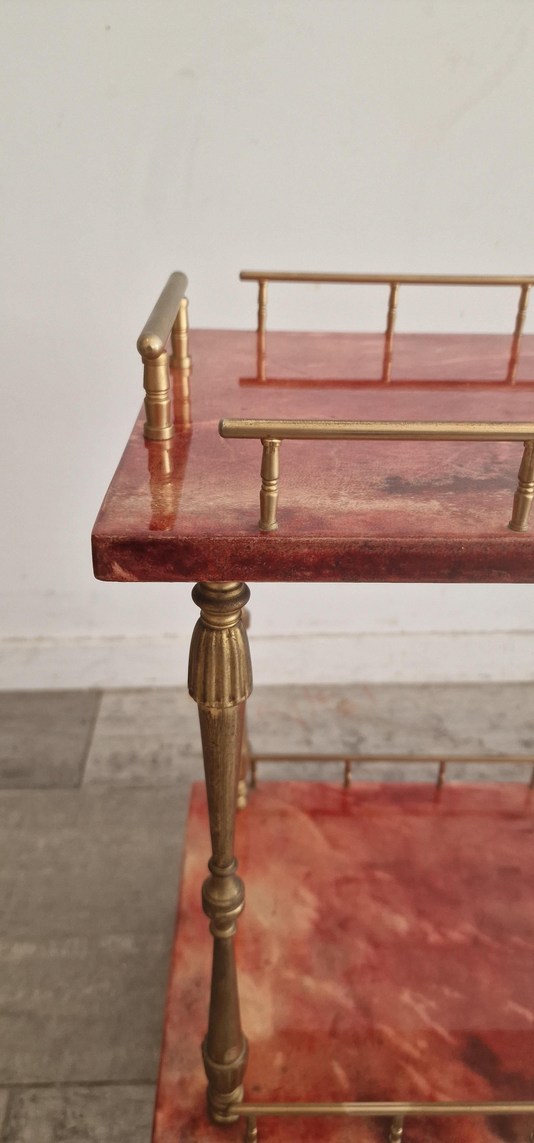 Late 20th Century Red Bar Cart from Aldo Tura in Lacquered Goatskin