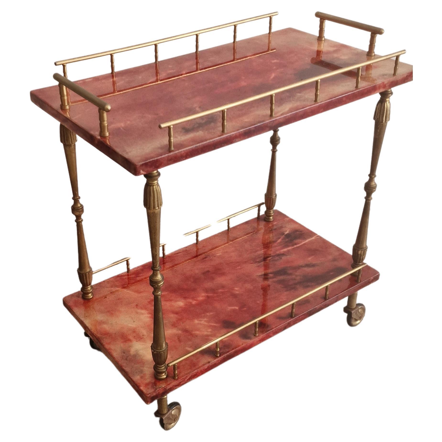 Red Bar Cart from Aldo Tura in Lacquered Goatskin