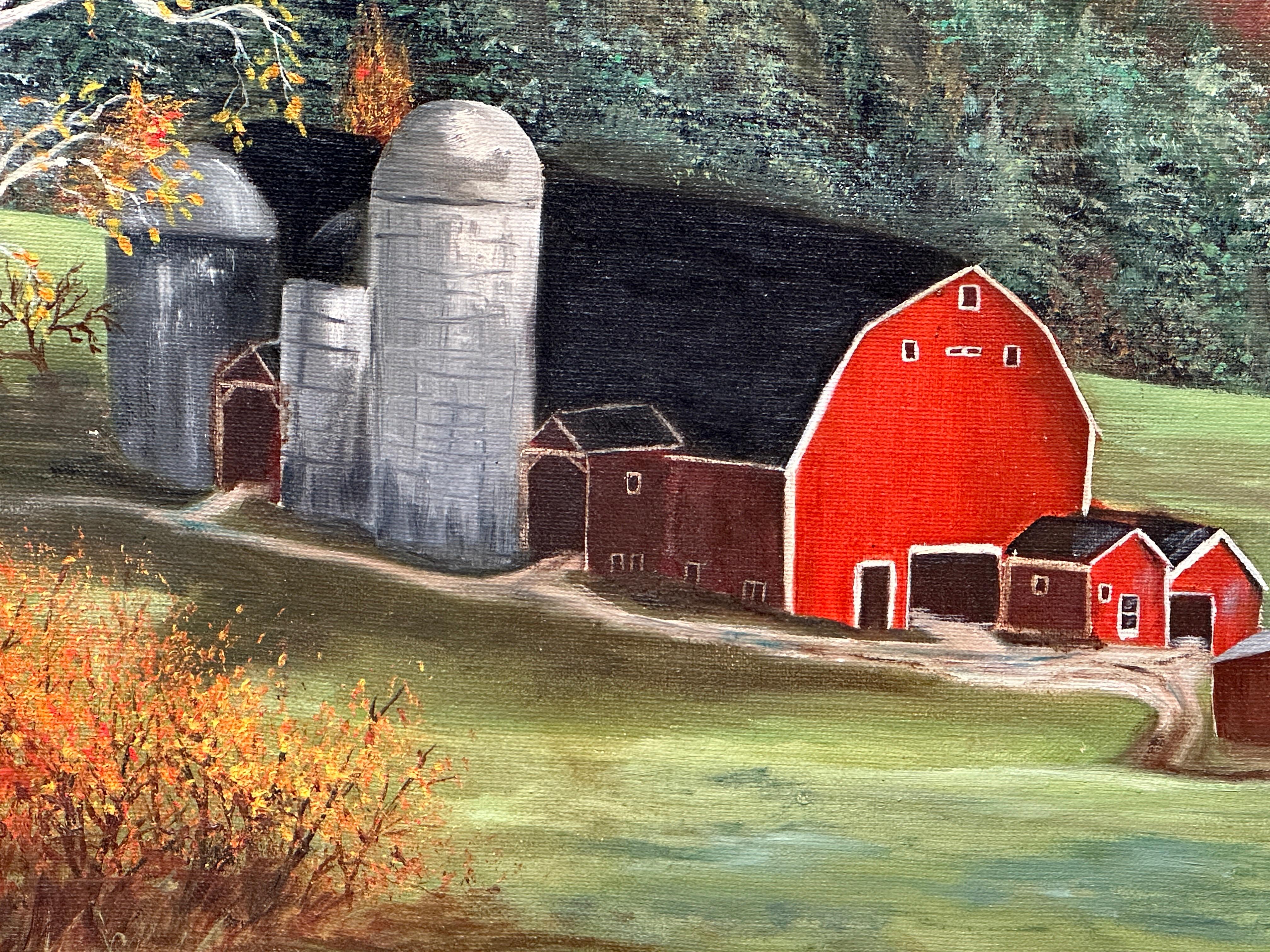 Huile sur toile de grange rouge - Paysage signé C.G Moody  Bon état - En vente à Pasadena, CA