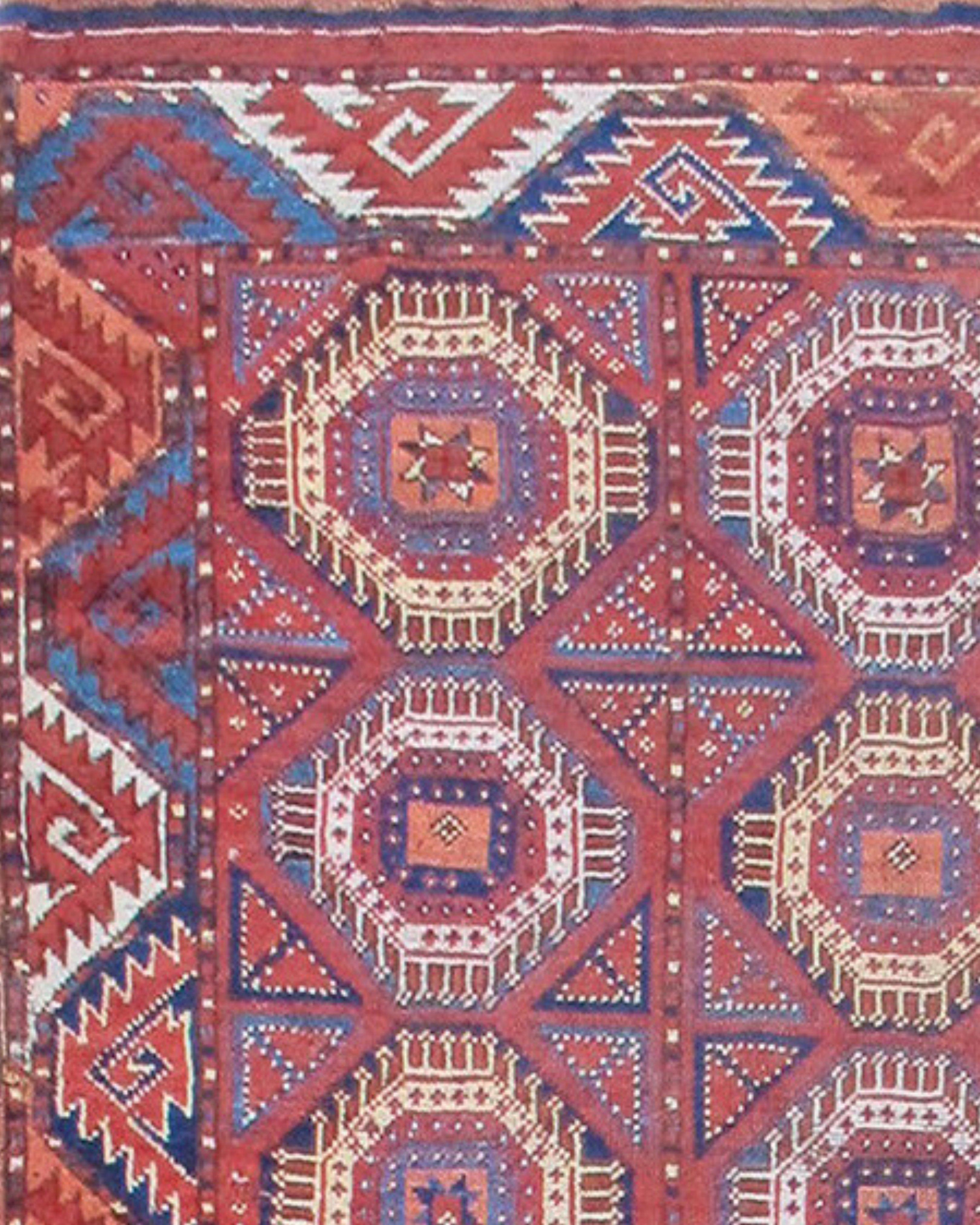 Uzbek Red Bashir Ersari Long Rug with Tiled Octagons, 19th Century For Sale