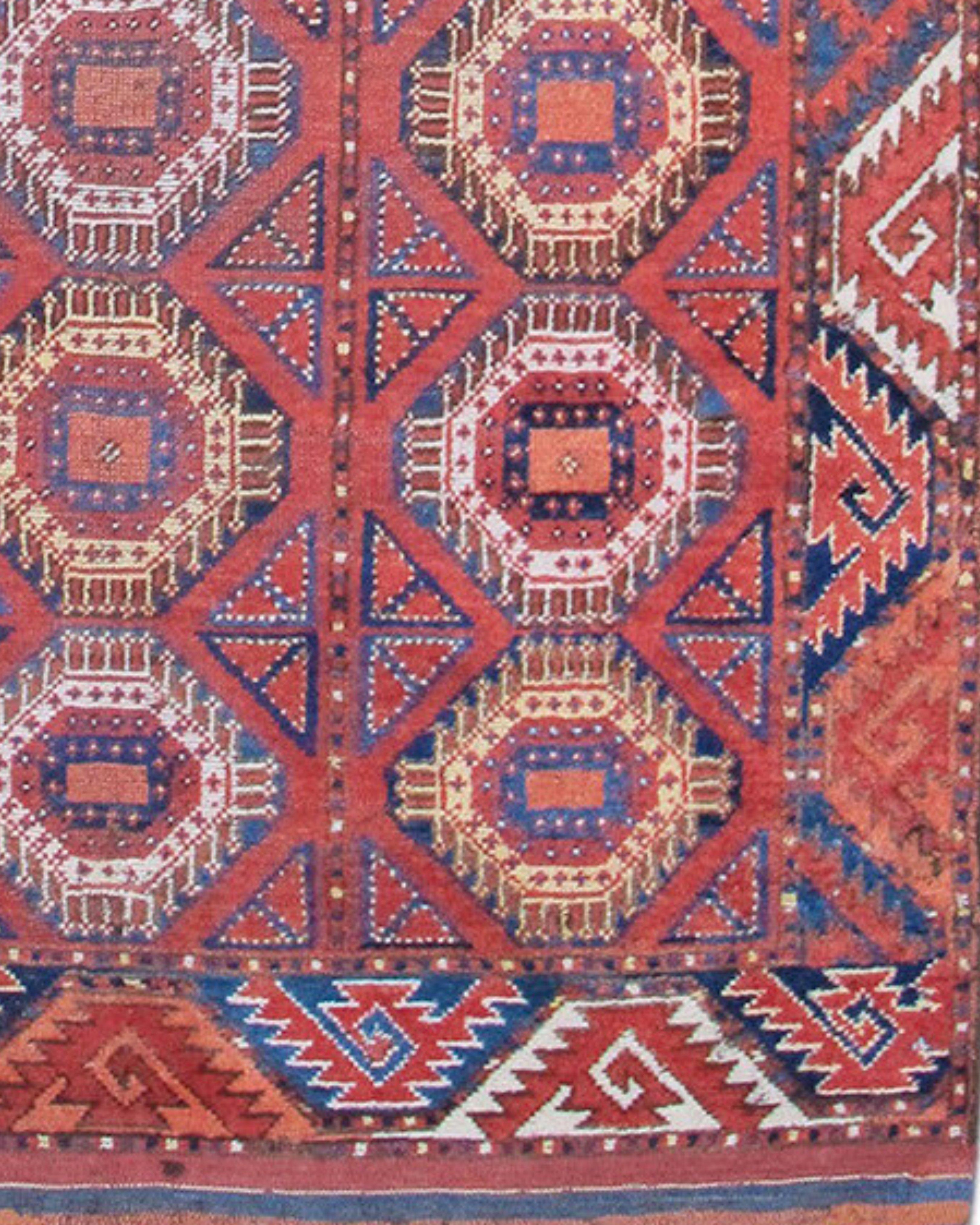 Red Bashir Ersari Long Rug with Tiled Octagons, 19th Century In Excellent Condition For Sale In San Francisco, CA