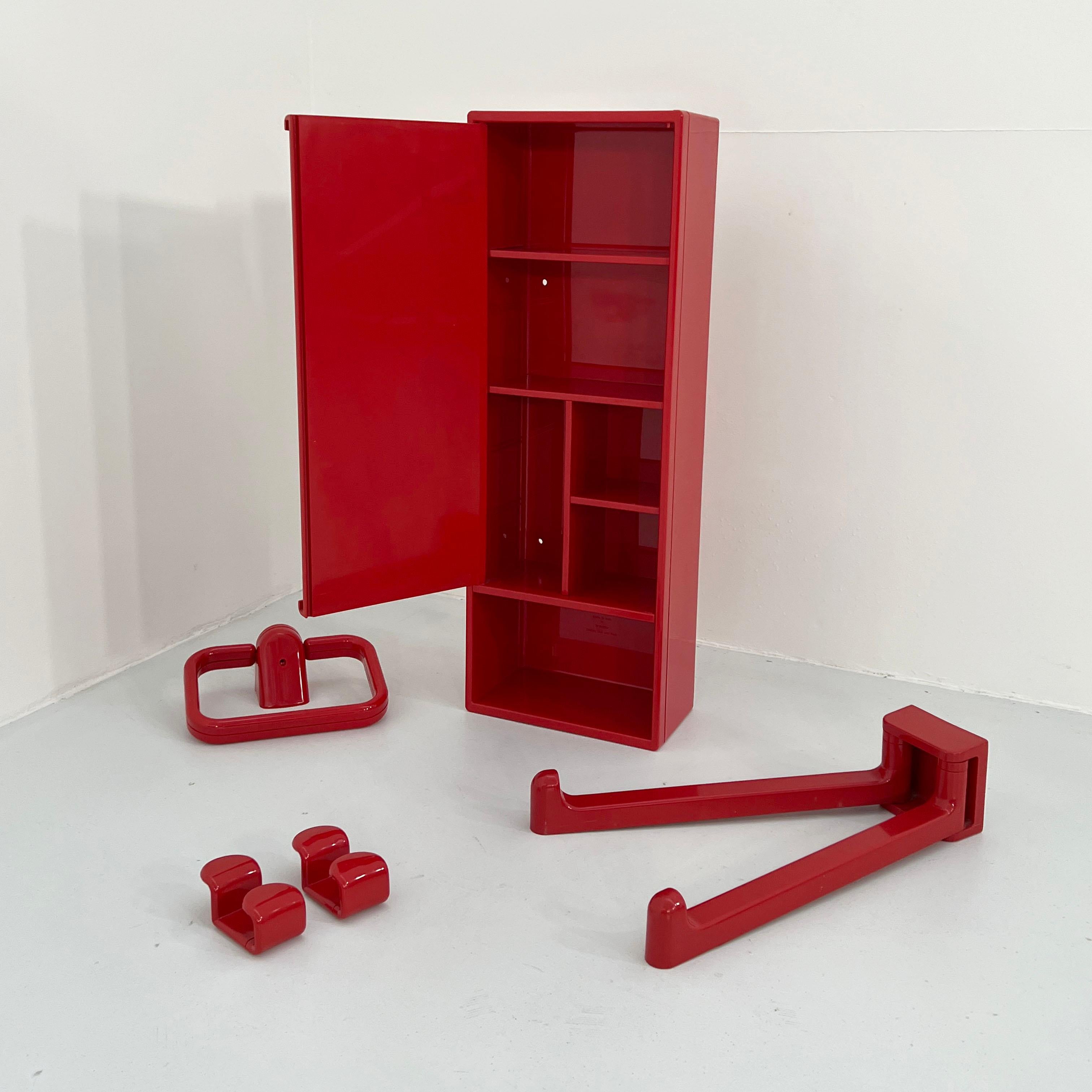 Mid-Century Modern Red Bathroom Set with Medicine Cabinet by Olaf Von Bohr for Gedy, 1970s