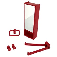 Vintage Red Bathroom Set with Medicine Cabinet by Olaf Von Bohr for Gedy, 1970s