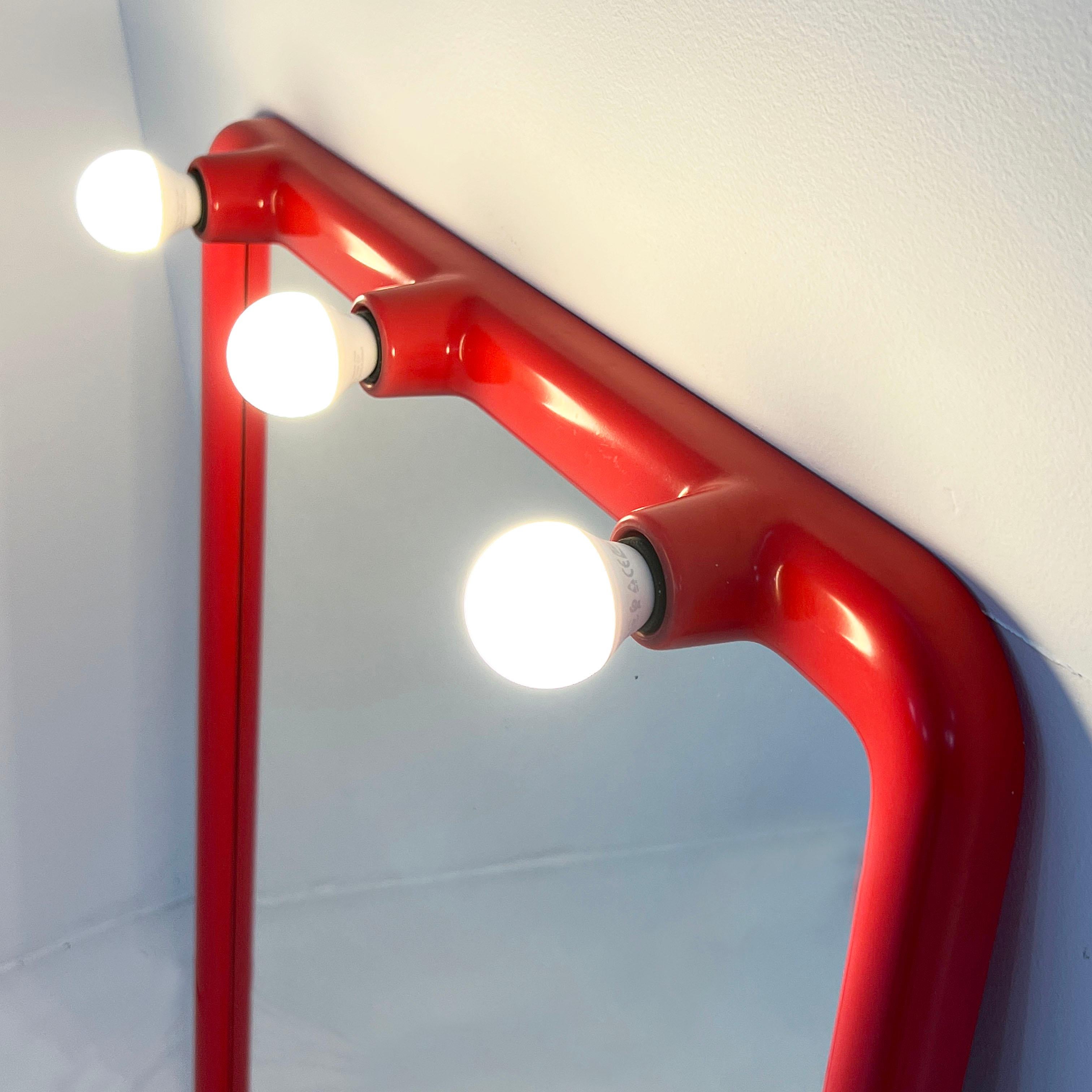 Red Bathroom Set with Mirror with Lights from Carrara & Matta, 1970s 2