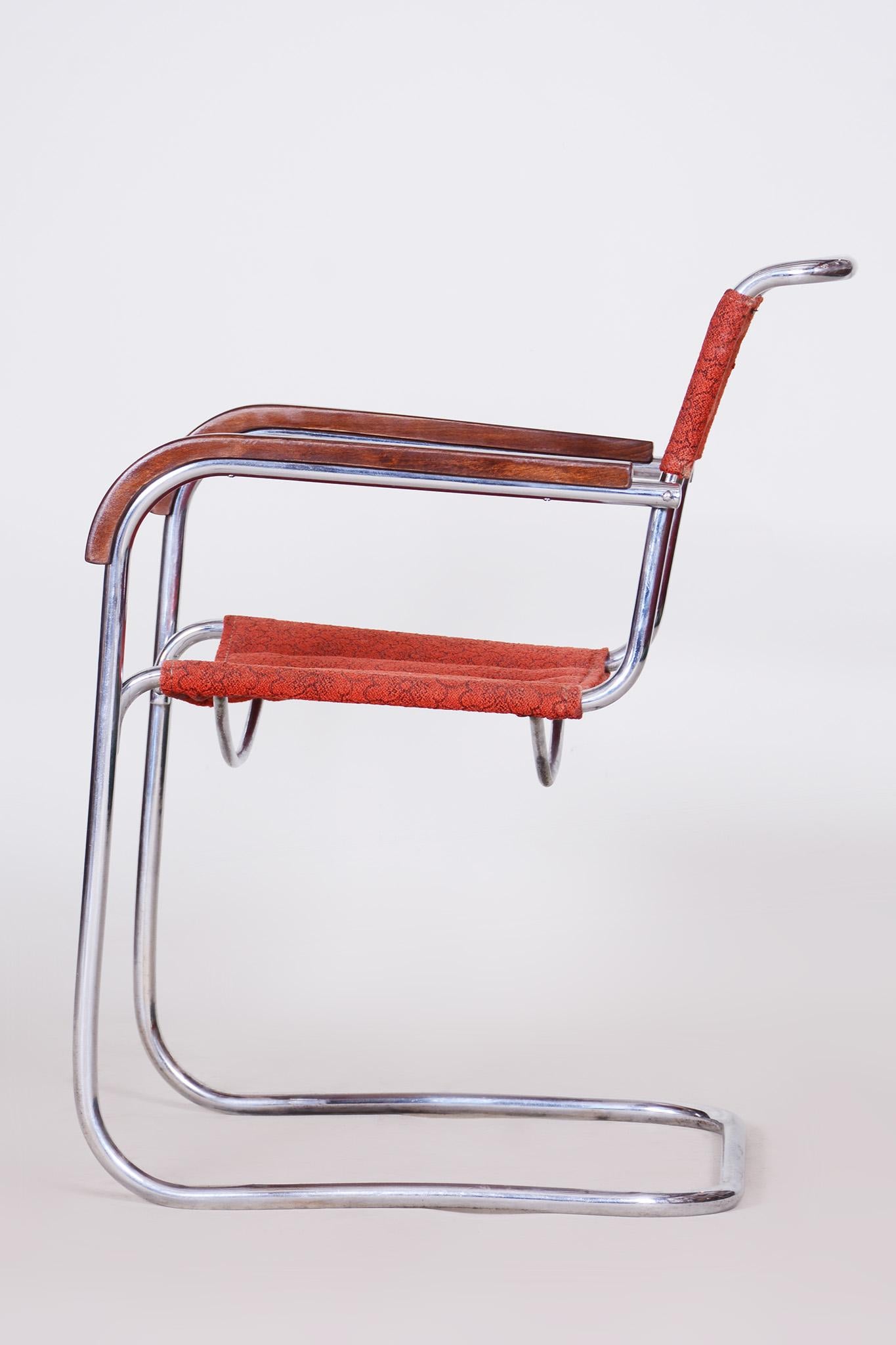 Red Bauhaus Armchair by Marcel Breuer, Mücke, Melder, Beech, Chrome, 1930s For Sale 3